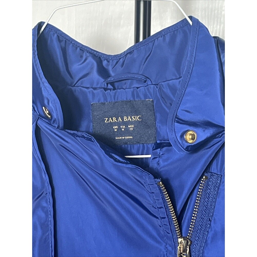 Zara Lightweight Windbreaker Blue Jacket Hood Zipper Snap Buttons Women’s Medium - Picture 4 of 9